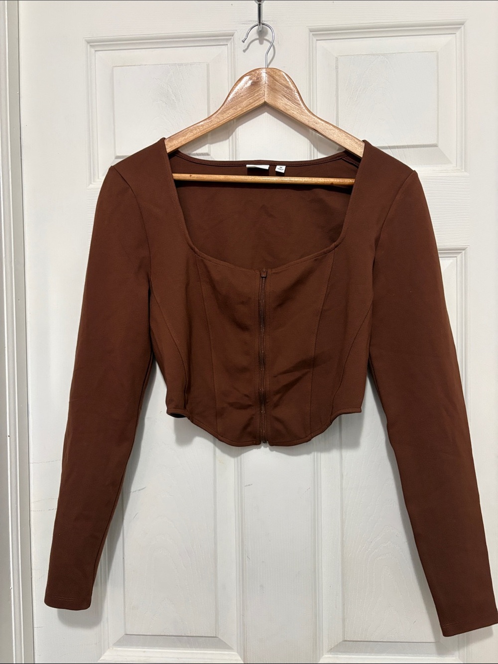 Sunday Best Aritzia Maverick Brown Long-Sleeve Square Neck Zip-Front Corset Top